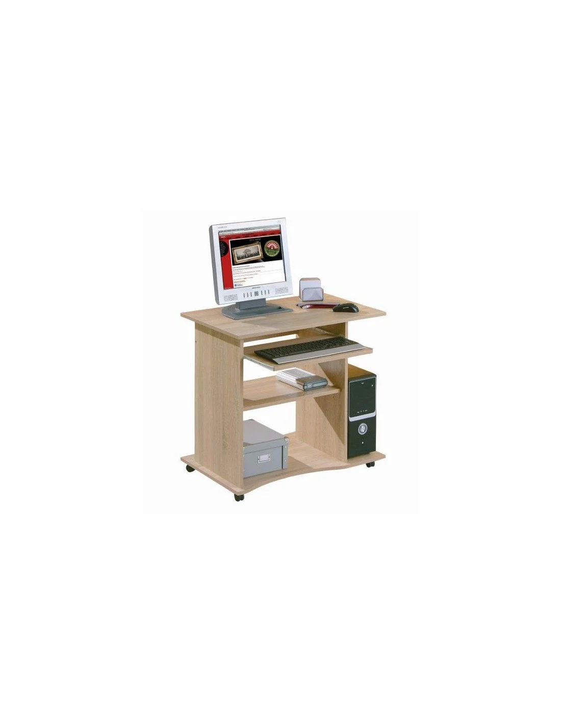 SCRIVANIA PORTA PC "DURINI" CON RUOTE ROVERE
