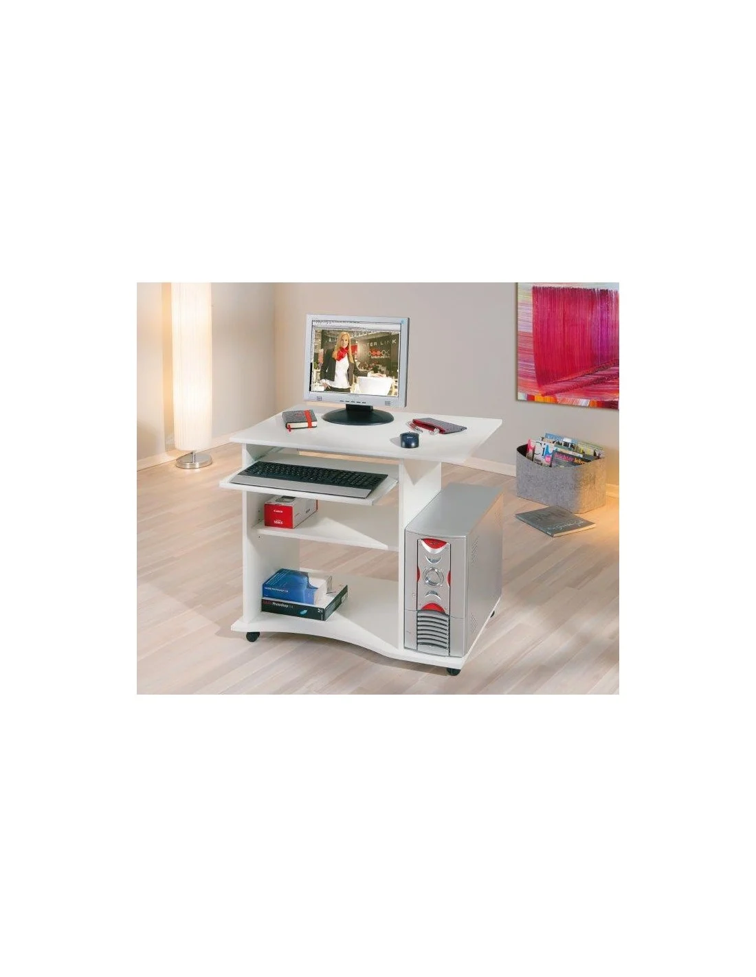 SCRIVANIA PORTA PC "PEPE" CON RUOTE BIANCO