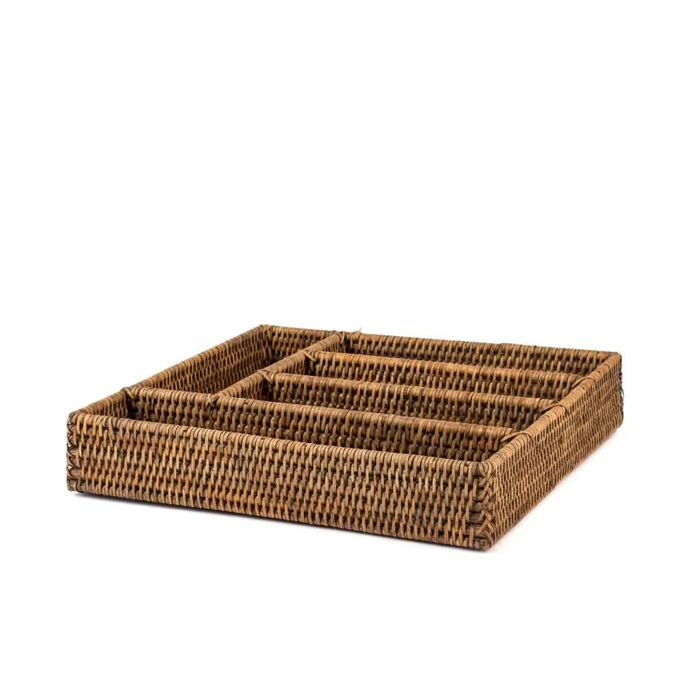Porta Posate in Rattan Naturale 5 Scomparti 34x32x6,5 cm  Organizzazione Chic