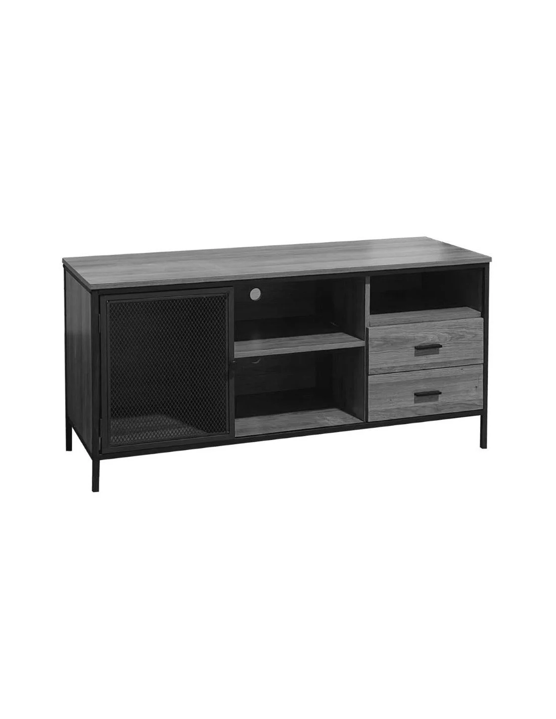 PORTA TV INDUSTRIAL CON ANTA E 2 CASSETTI 120X40X60H GRIGIO