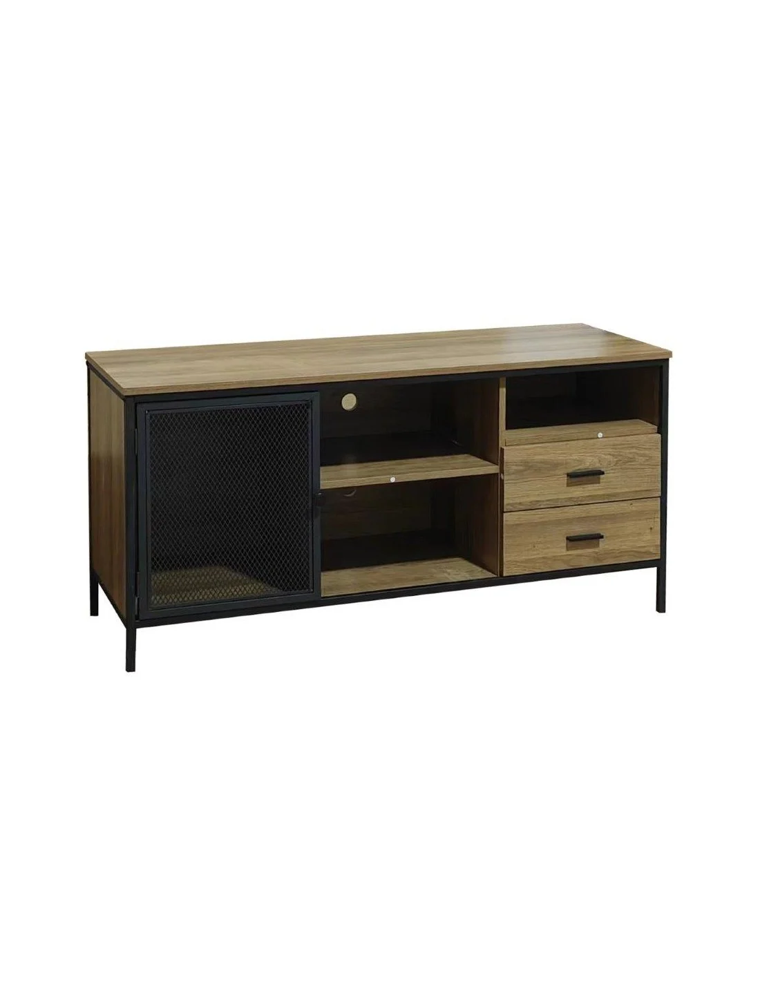 PORTA TV INDUSTRIAL CON ANTA E 2 CASSETTI 120X40X60H QUERCIA
