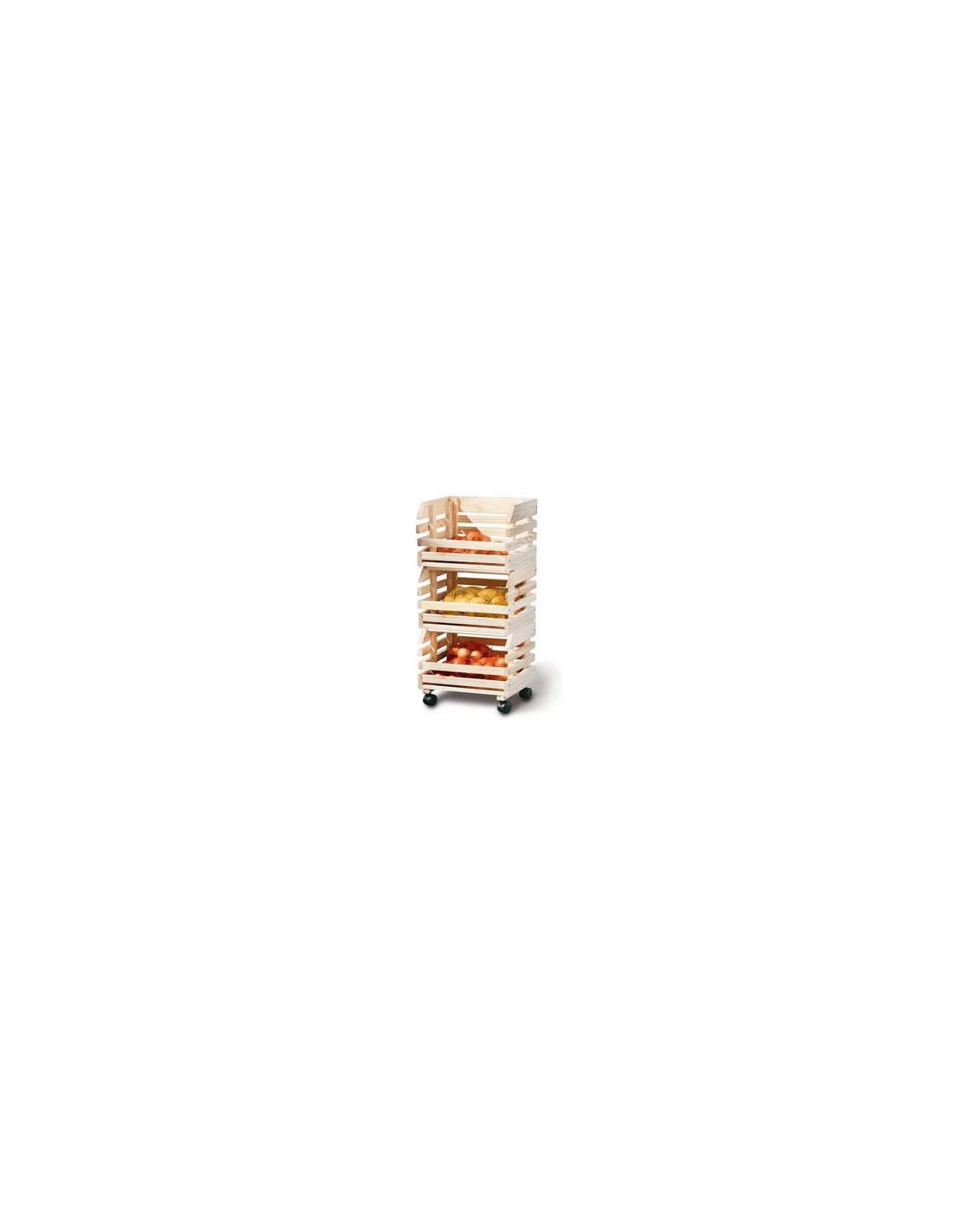 CARRELLO PORTAFRUTTA IN LEGNO DI PINO CON RUOTE 37X30X80CM