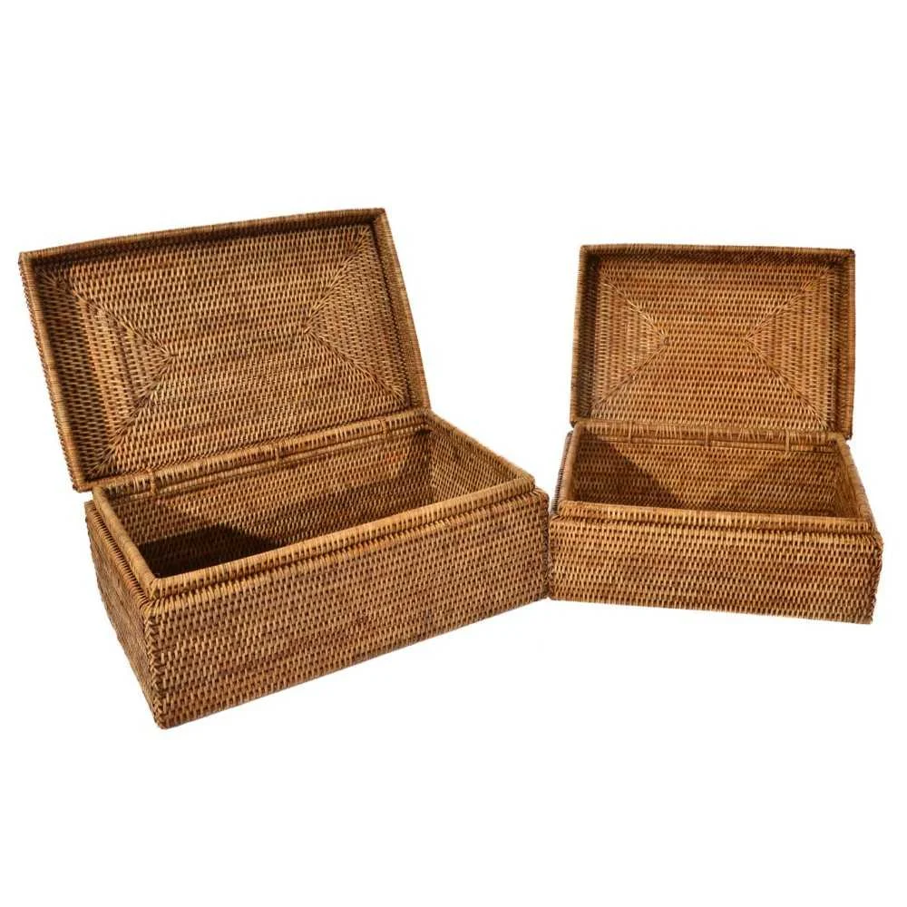 Scatola Rettangolare in Rattan con Coperchio 36x26x15 cm