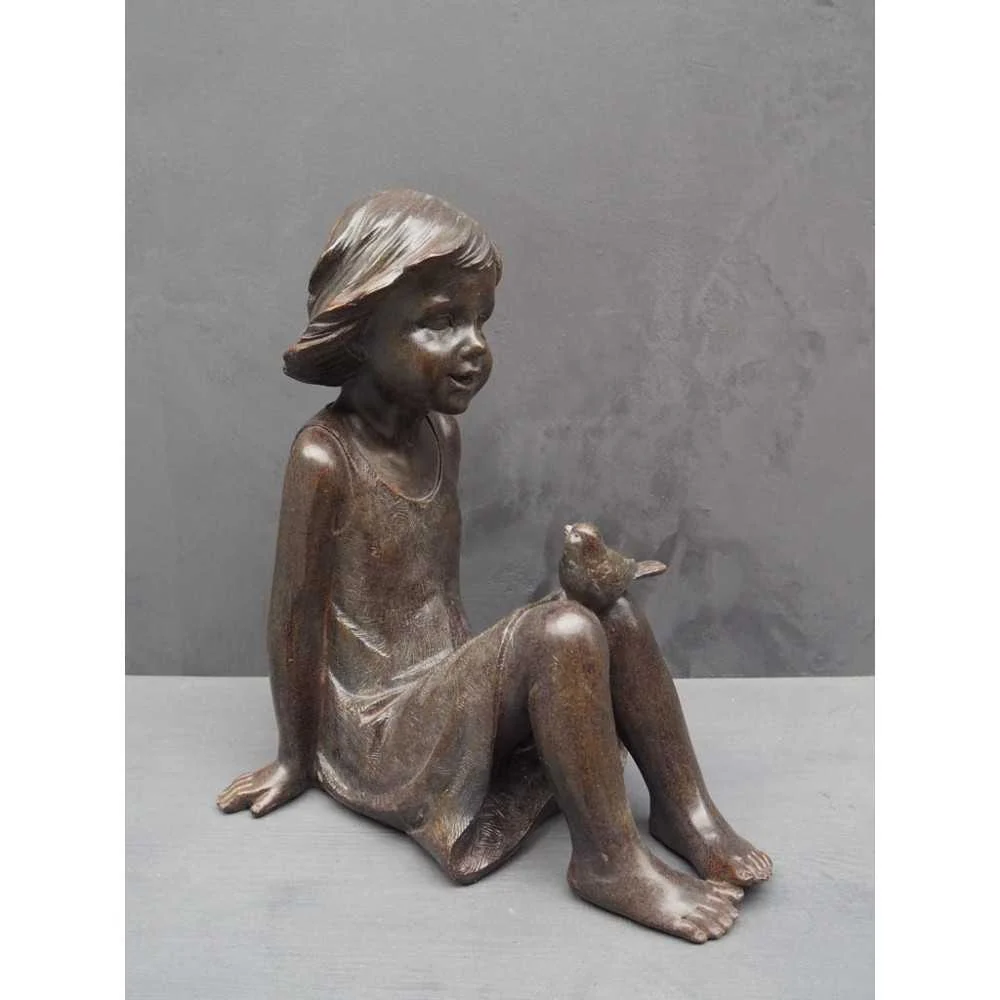 Scultura Bambina e Uccellino in Resina