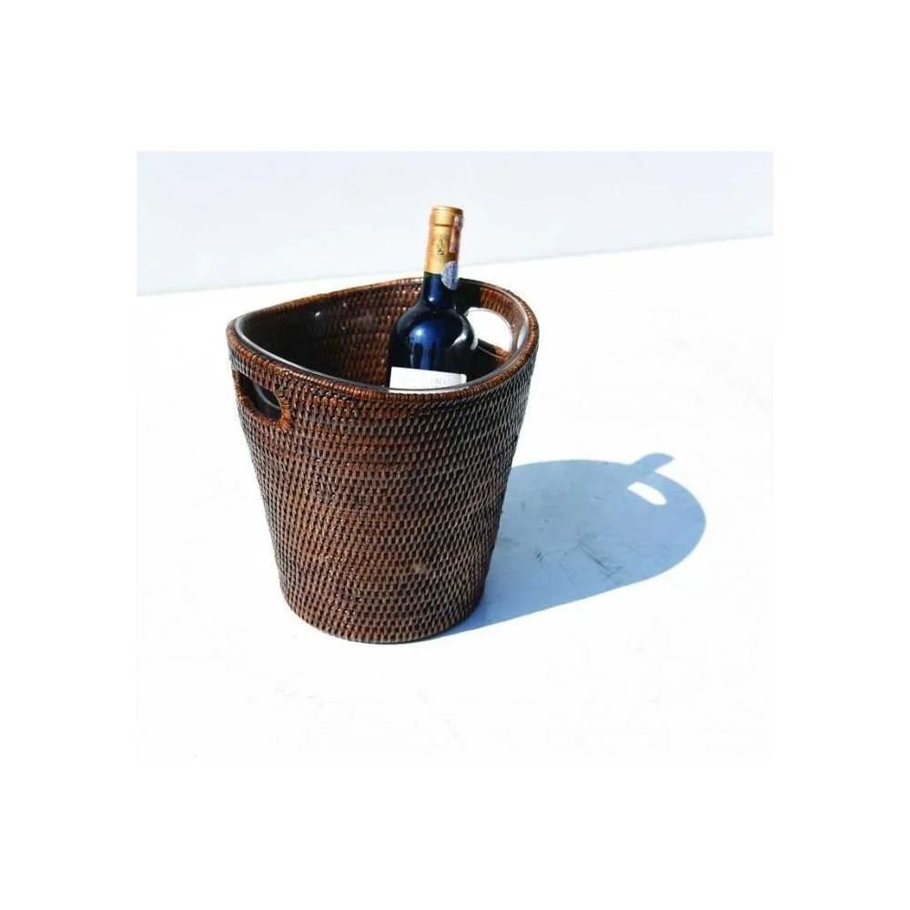 Secchiello Champagne in Rattan Scuro 25x24x26 cm – Stile Naturale Fatto a Mano