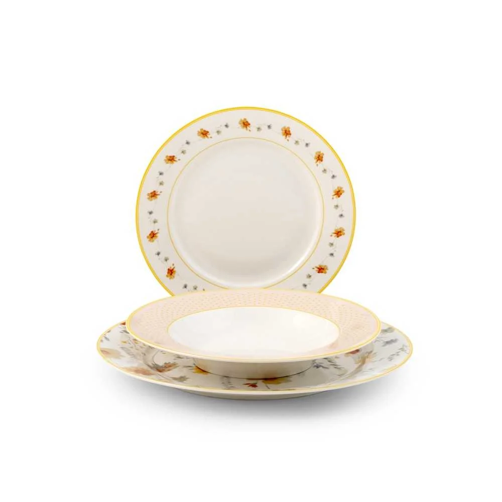 Servizio Piatti 18 Pezzi "Amelie" New Bone China – Decorazione Elegante 27 22 20,5 cm H&H