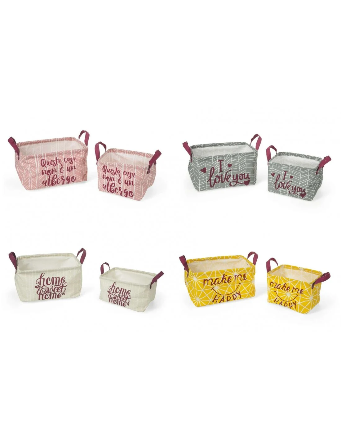 SENZA 2 CESTINI 28X20X16/20X16X14 CON SCRITTE 4 COLORI ASSORTITI