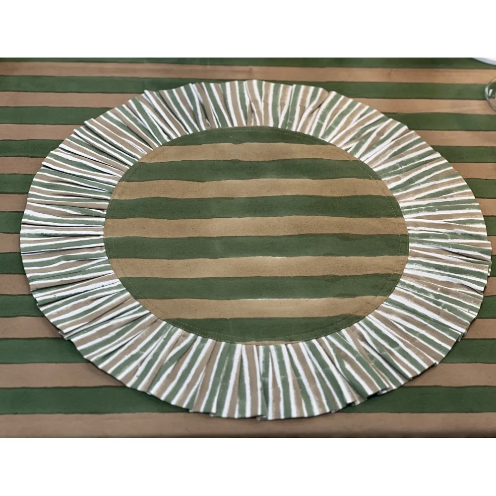 Set 2 sottopiatti Jaipur Stripe Verde cotone artigianale