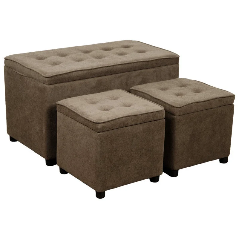 Dimo Set 3 Baule + 2 Pouf Braies in Tessuto, Tortora