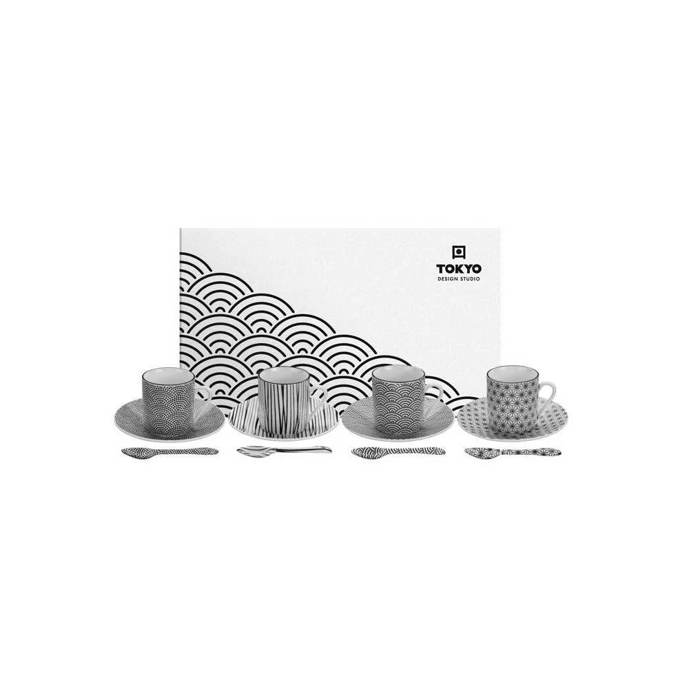 Set 4 Tazzine da Caffè con Cucchiaino "Nippon Black" di Tokyo