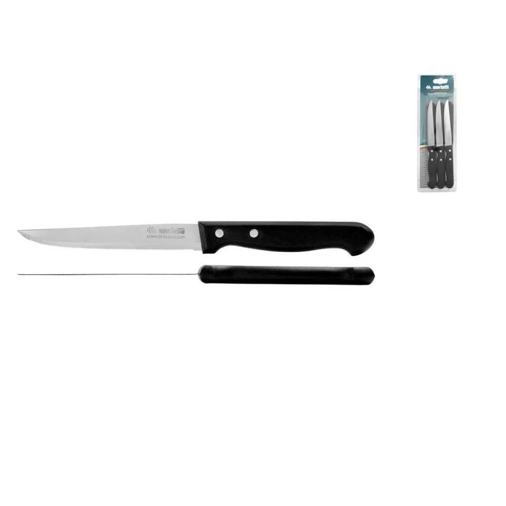 Set 6 Coltelli da Bistecca Punta Affilata Manico Rivettato Nero – Lame Inox