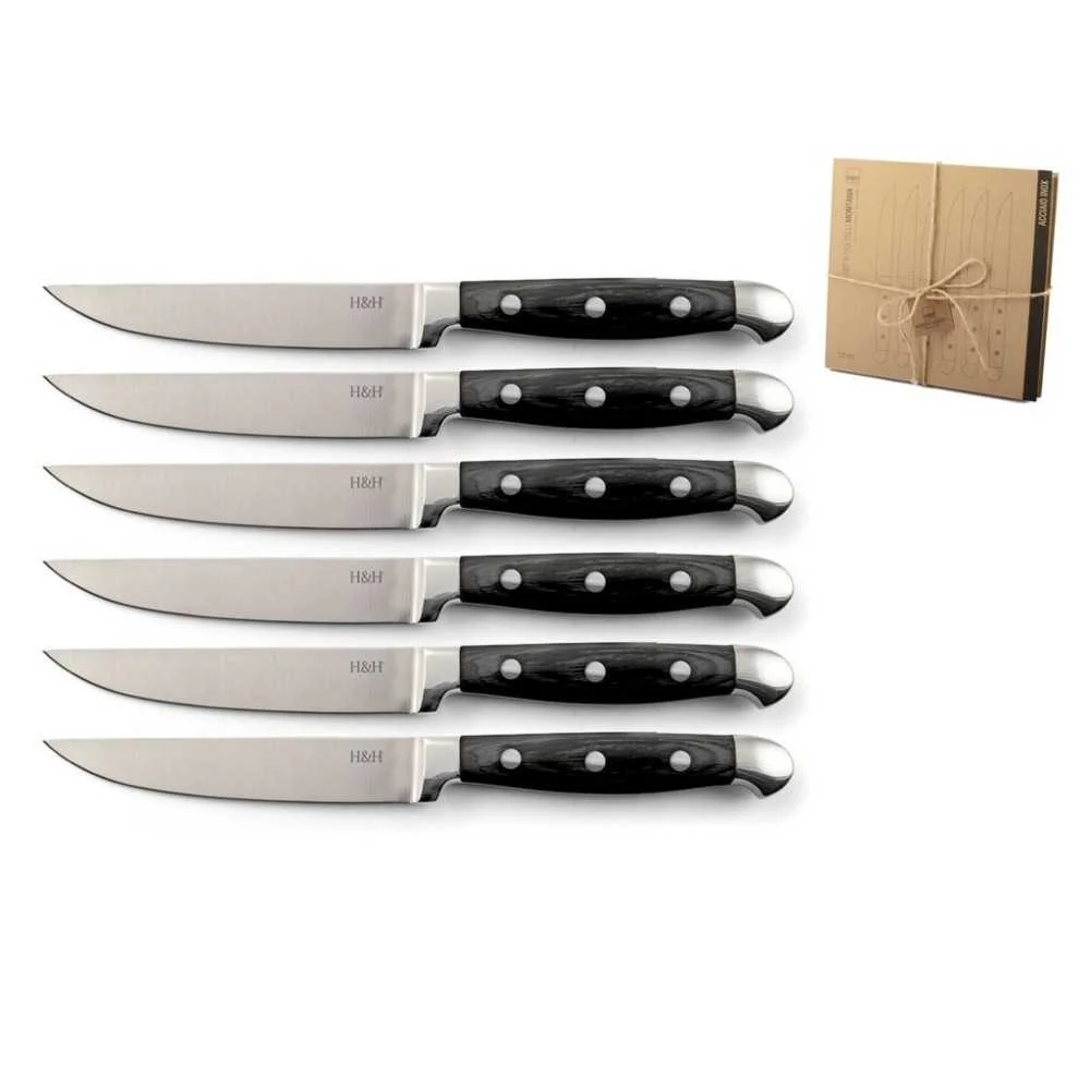 Set 6 Coltelli Montana Acciaio Inox con Manico in Legno