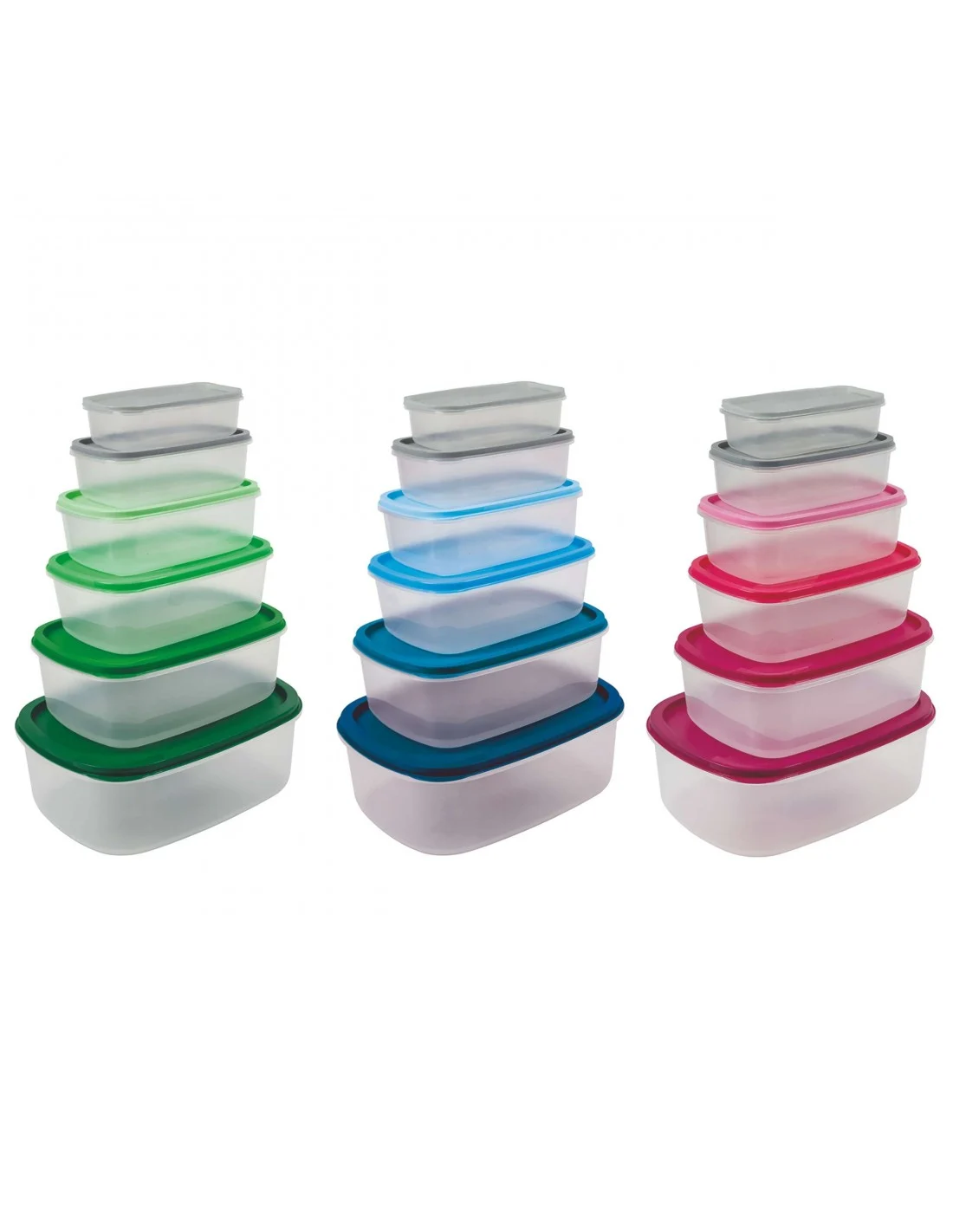 SET 6 CONTENITORI RETTANGOLARI CON COPERCHIO 3 COLORI ASSORTITI