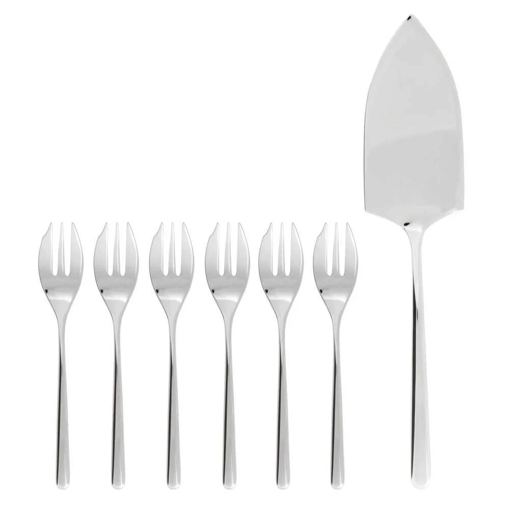 Set 6 Forchettine Dolci + Pala Torta Linear in Acciaio Inox 5mm  Sambonet