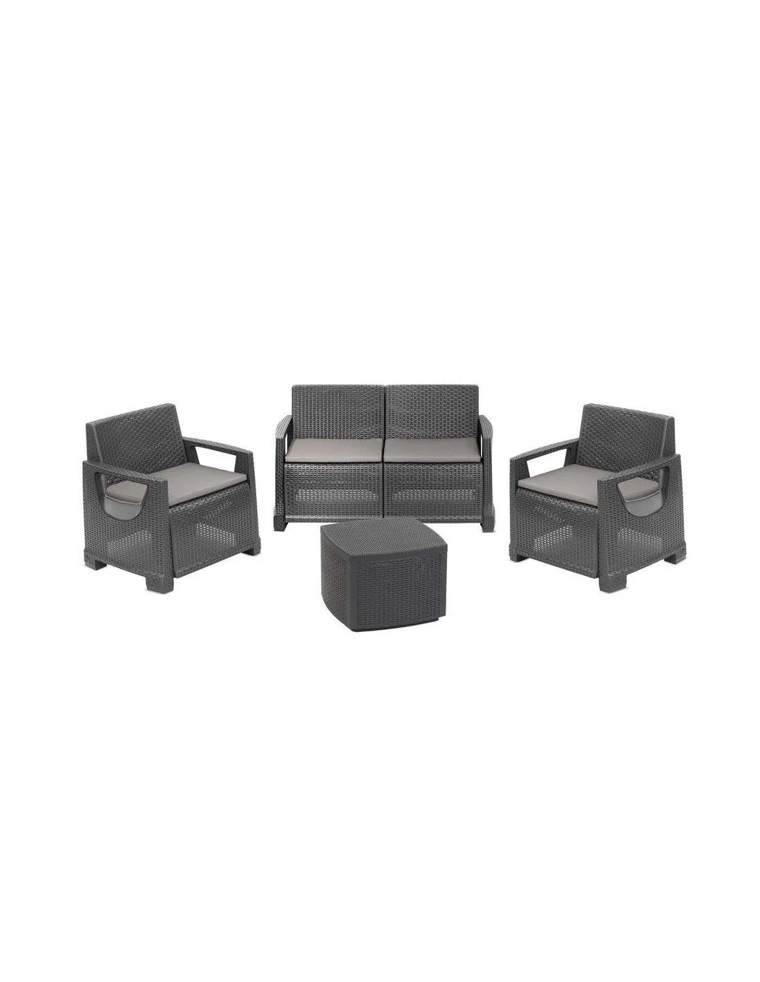 SET BELLAGIO DIVANO + 2 POLTRONE + TAVOLO ANTRACITE