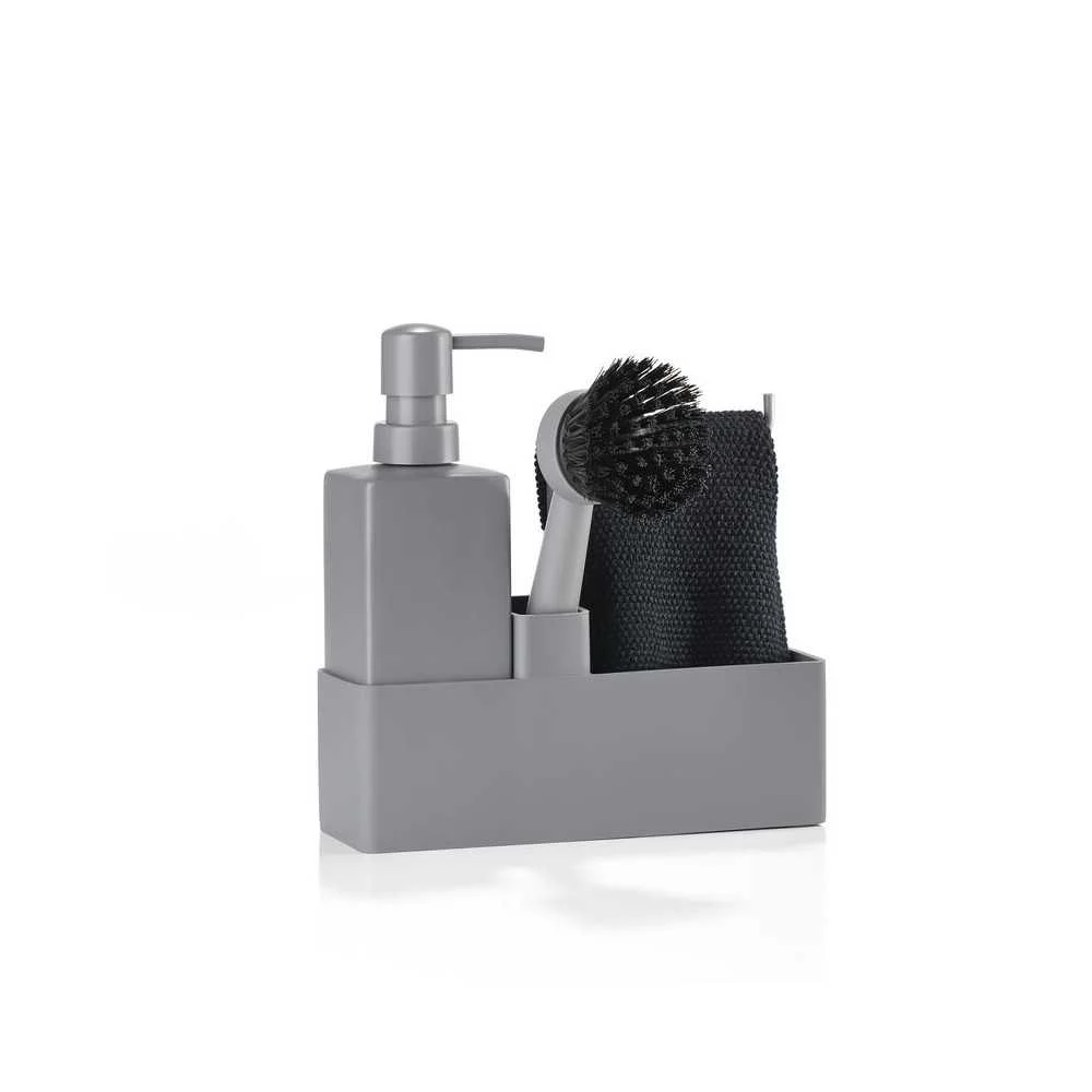 Set dispenser detersivo per piatti con spazzola Grigio