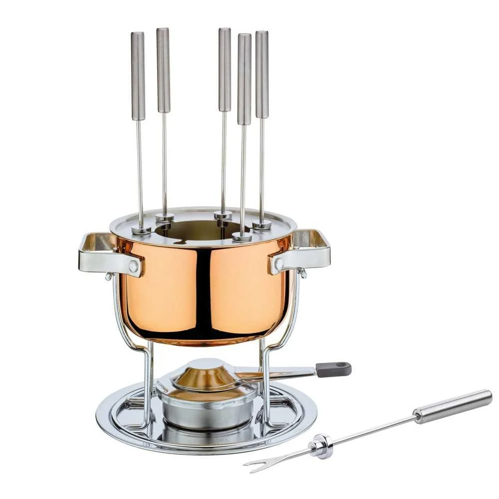 Set Fonduta DAVOS CULINOX 17 cm in Acciaio Placcato Rame – Pentola Fonduta Rame Inox