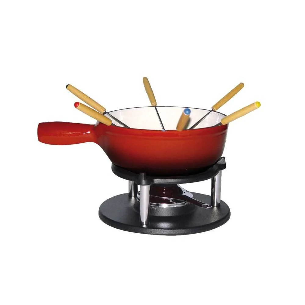 Set Fonduta in Ghisa Rossa 20 cm – Pentola Fonduta Ghisa Smaltata