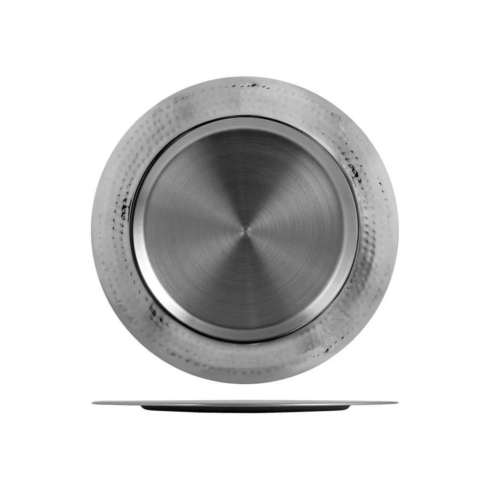 Sottopiatto Elegance in Acciaio Inox Martellato Argento Ø 32 cm