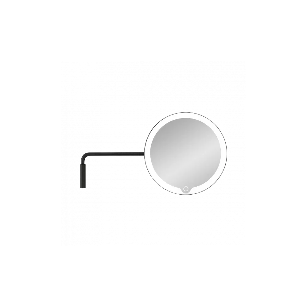 Specchio cosmetico nero opaco con illuminazione LED e ingrandimento 5× Ø 20 cm