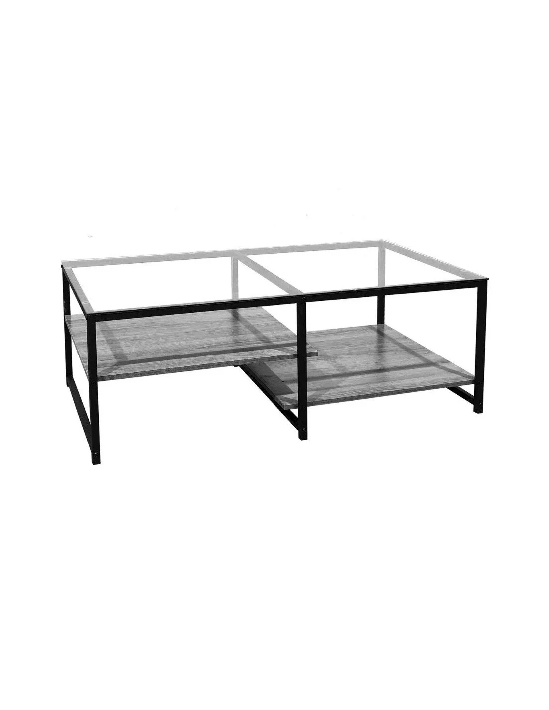 TAVOLINO DA SALOTTO INDUSTRIAL PIANO IN VETRO 120X60X45H GRIGIO