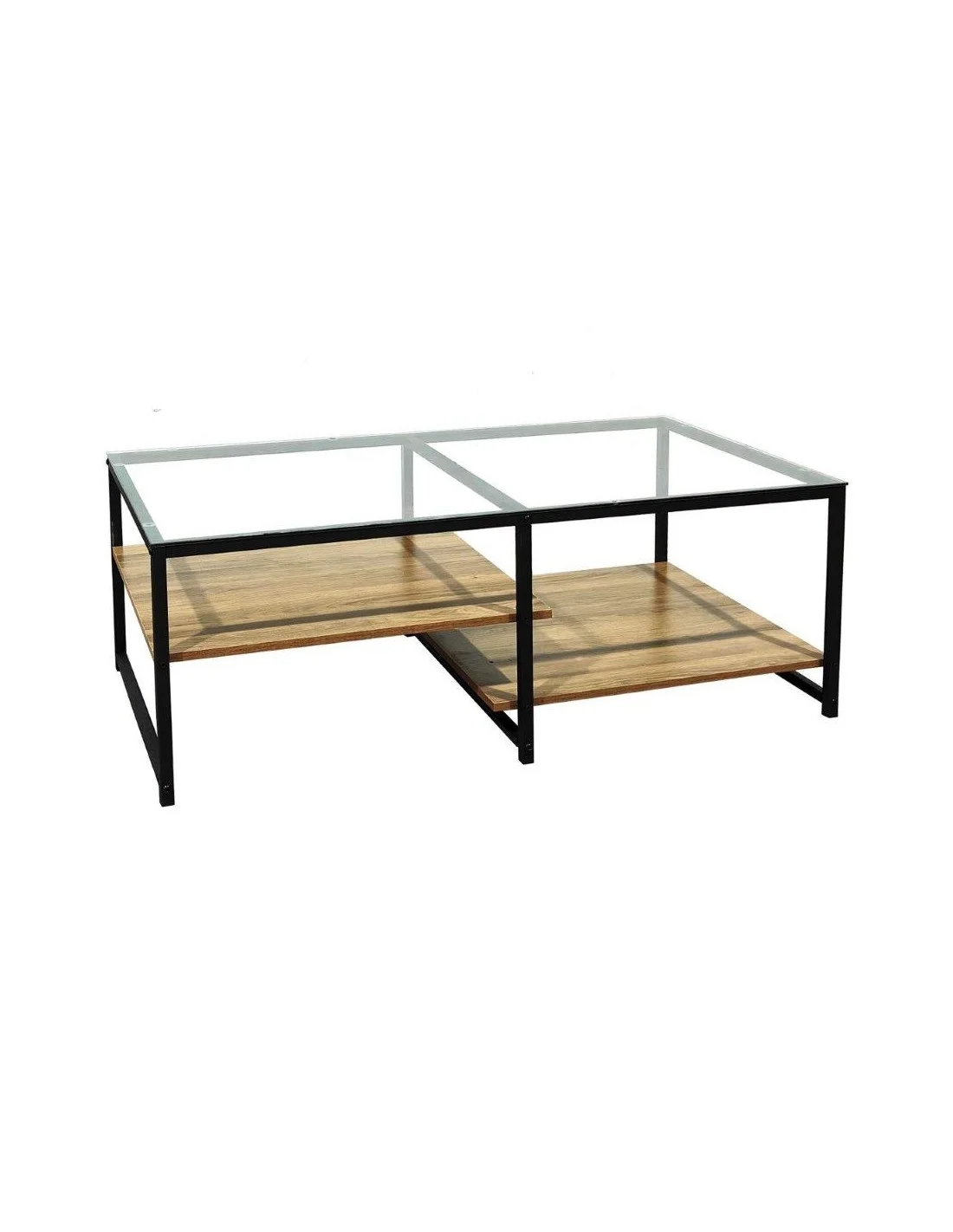 TAVOLINO DA SALOTTO INDUSTRIAL PIANO IN VETRO 120X60X45H QUERCIA