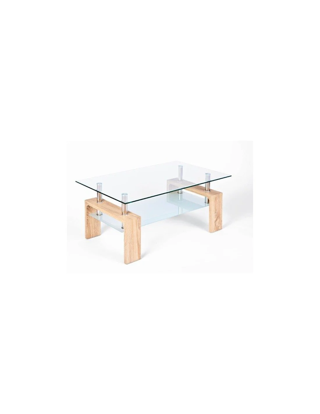 TAVOLINO SALOTTO LOANA CON VETRO COLORE ROVERE