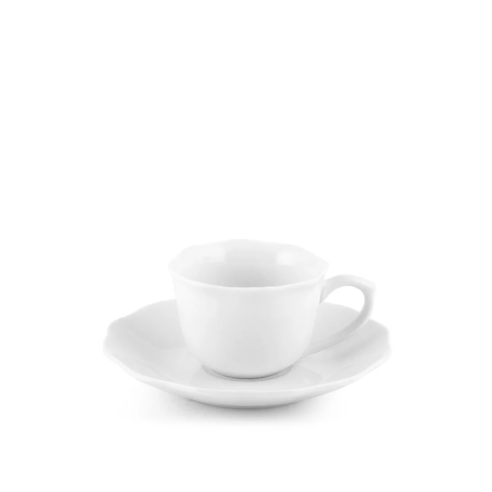 Tazza Caffè in Porcellana 120 ml con Piatto, Bianco Elegante