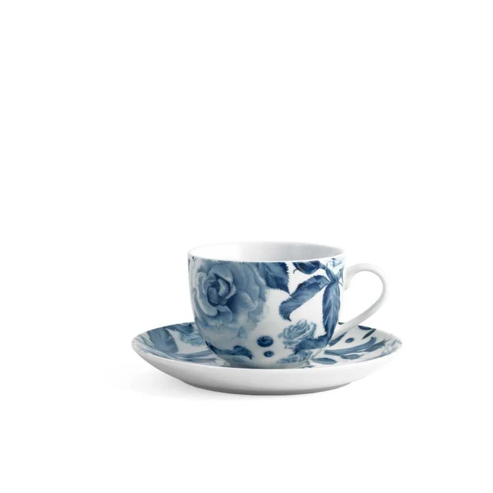 Tazza da Tè con Piattino Rose Blu in Porcellana 220 cc
