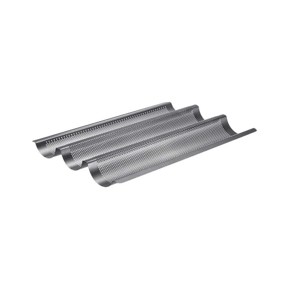 Teglia forata per baguette 3 cavità 38,5x28,2x3,5 cm – Perfetta per pane croccante