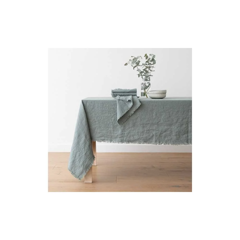 Tovaglia Terra in Lino Spa Verde con frangia 140x250