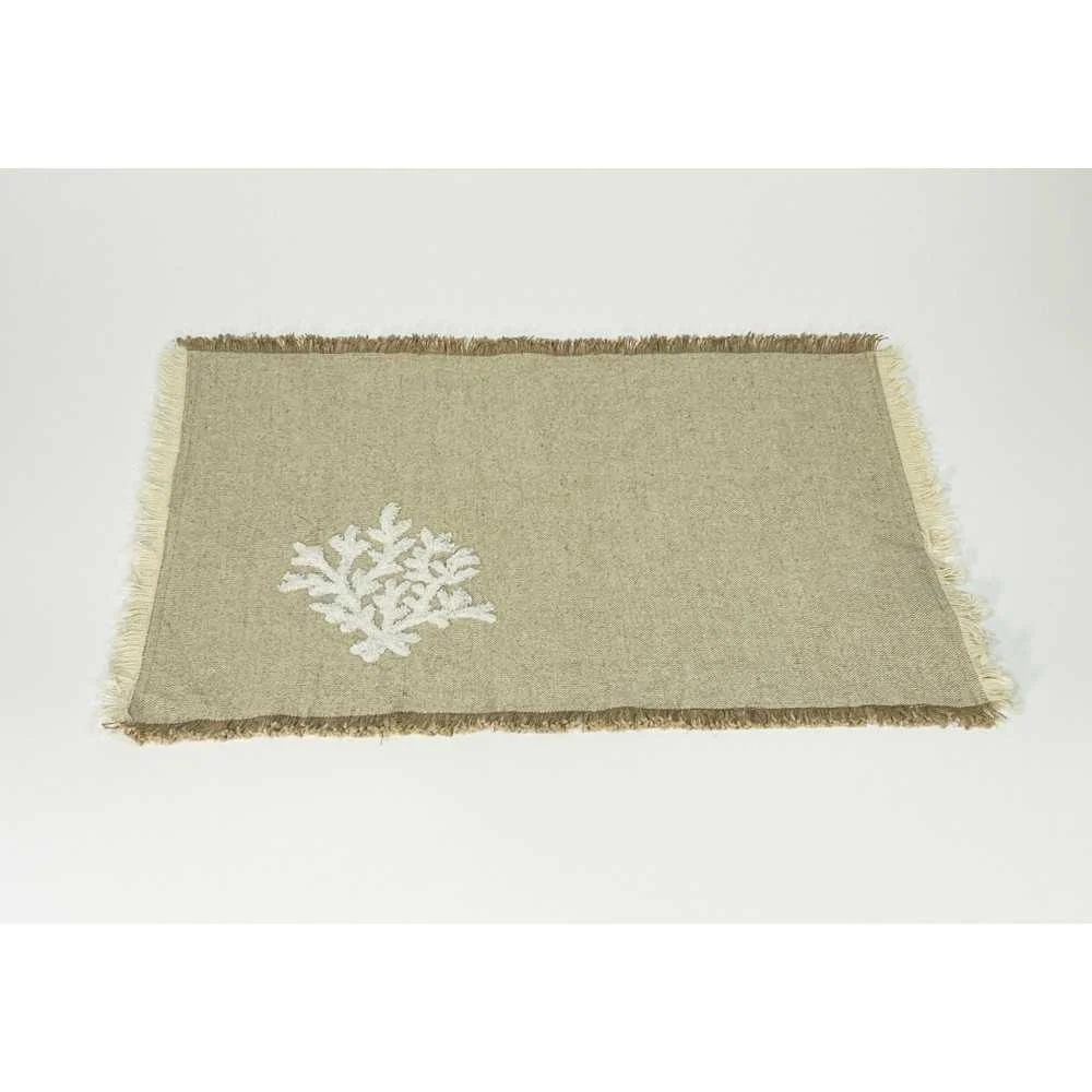 Tovaglietta Naturale con Frange e Corallo Bianco 54x38 cm