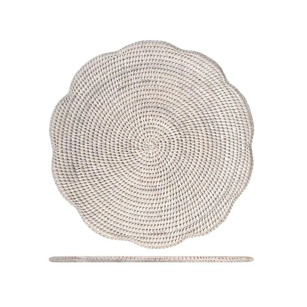 Tovaglietta tonda in rattan bianco Ø38 cm – Bordo ondulato