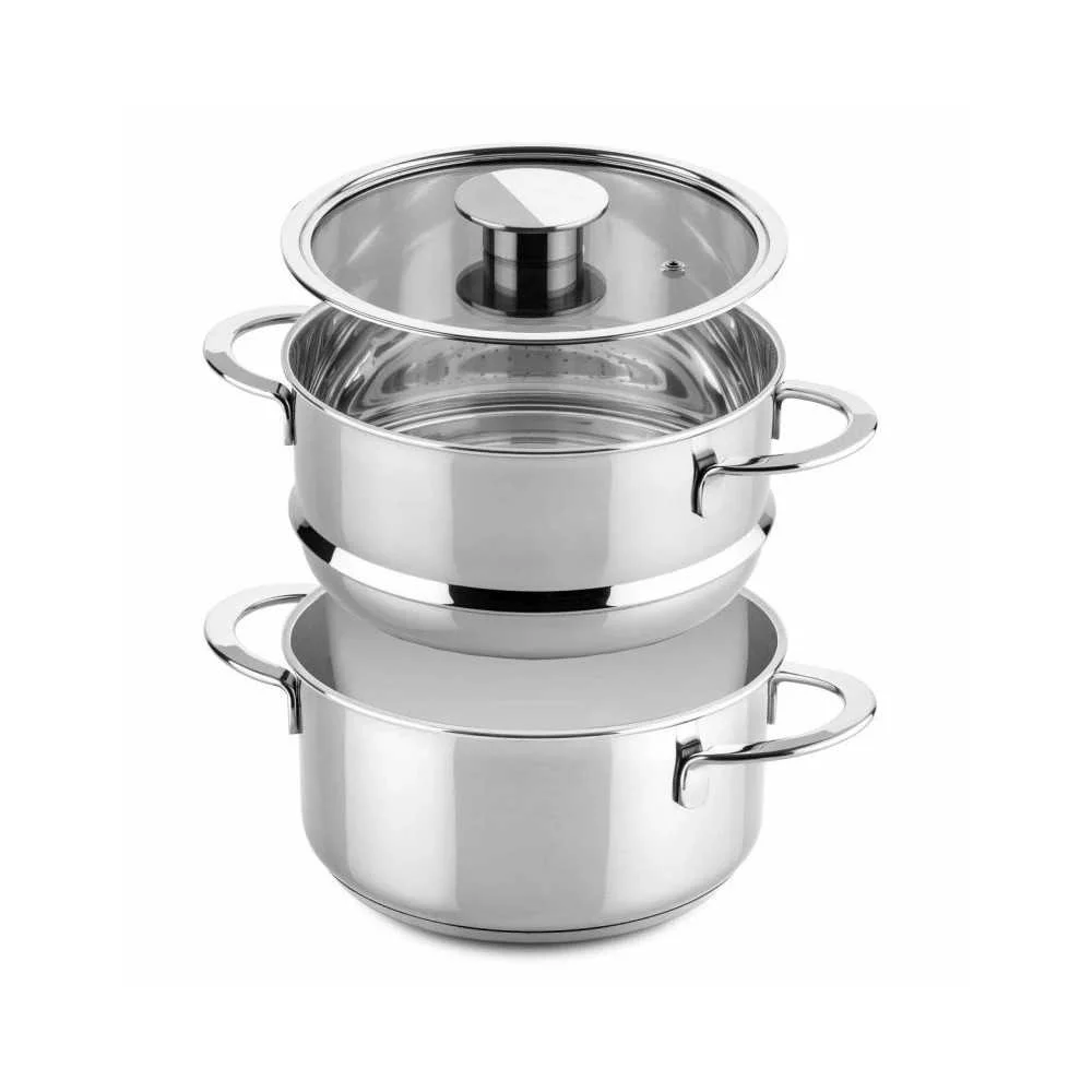 Vaporiera Gourmet Mepra 22 cm – acciaio inox e coperchio in vetro
