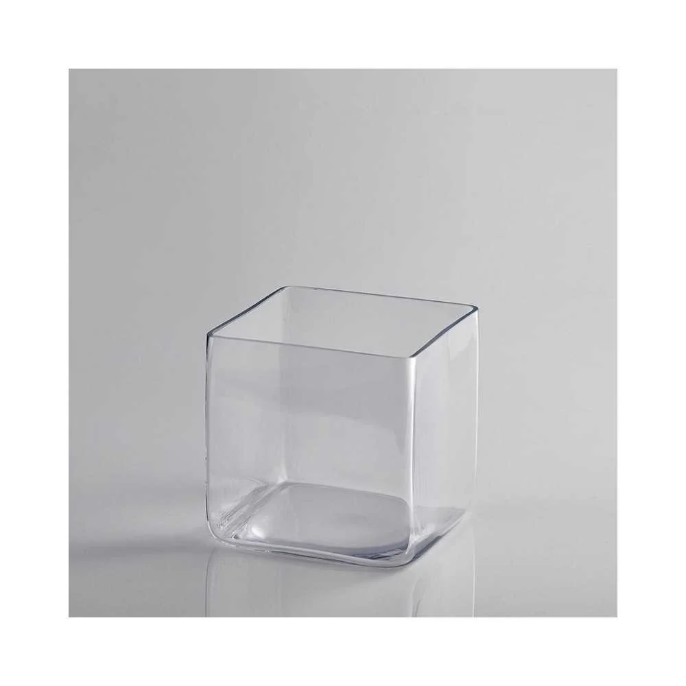 Vaso Cubo in Vetro Soffiato 20x20x20 cm  Design Essenziale