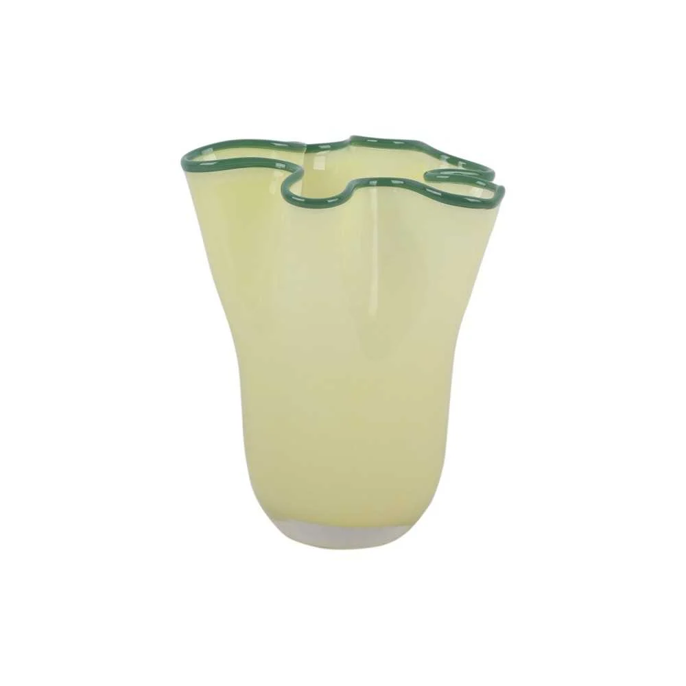 Vaso Fazzoletto in Vetro Giallo Chiaro – H 22 cm, Ø 19,5 cm