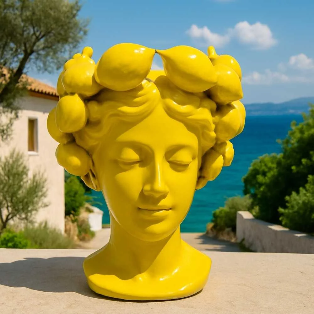 Vaso in Ceramica Artigianale Testa Limone  28 cm, Giallo Sole