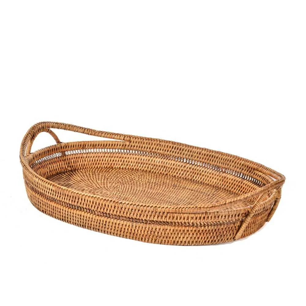 Vassoio in rattan ovale con manici 48x35x8 cm