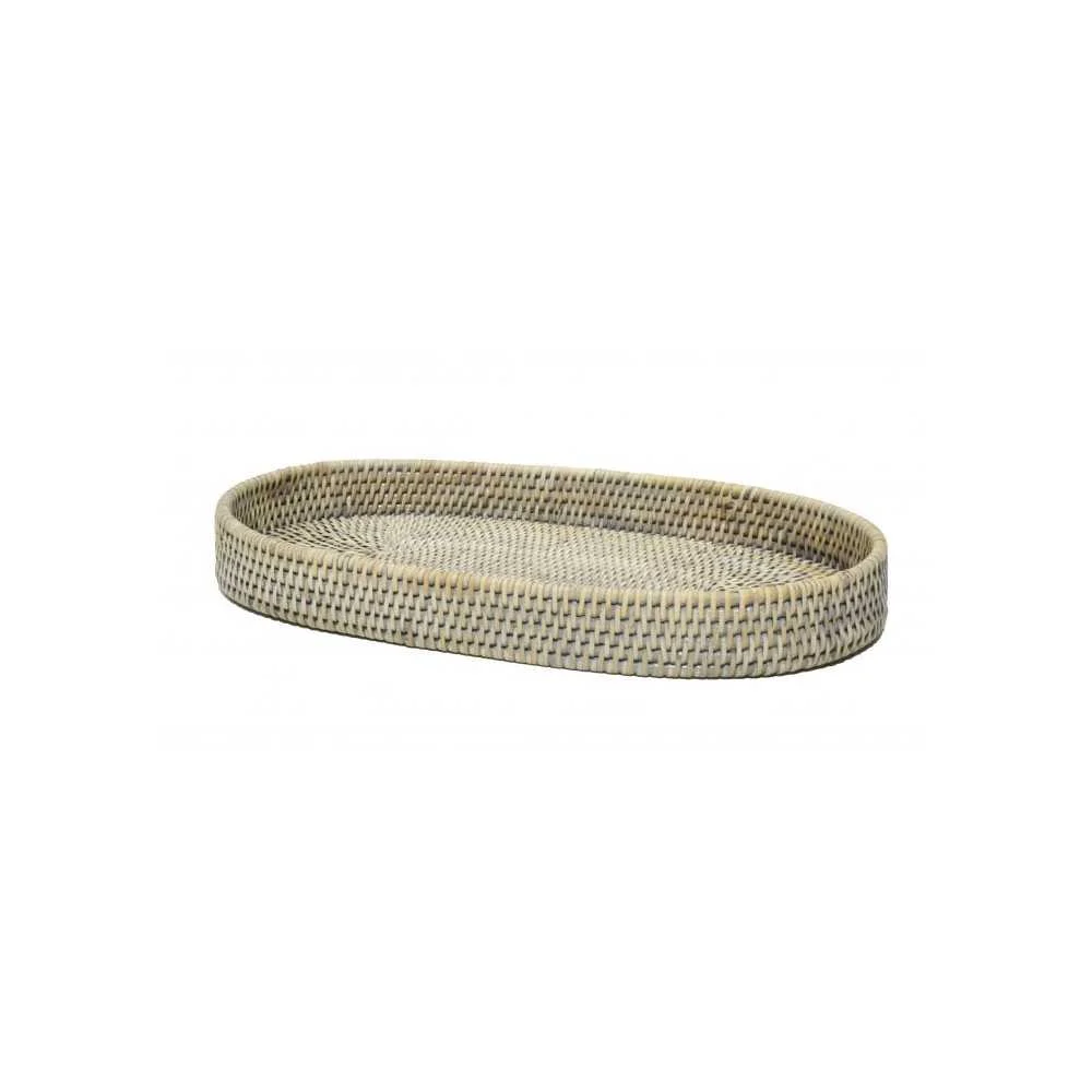 Vassoio Ovale in Rattan Grigio 40x22x4,5 cm