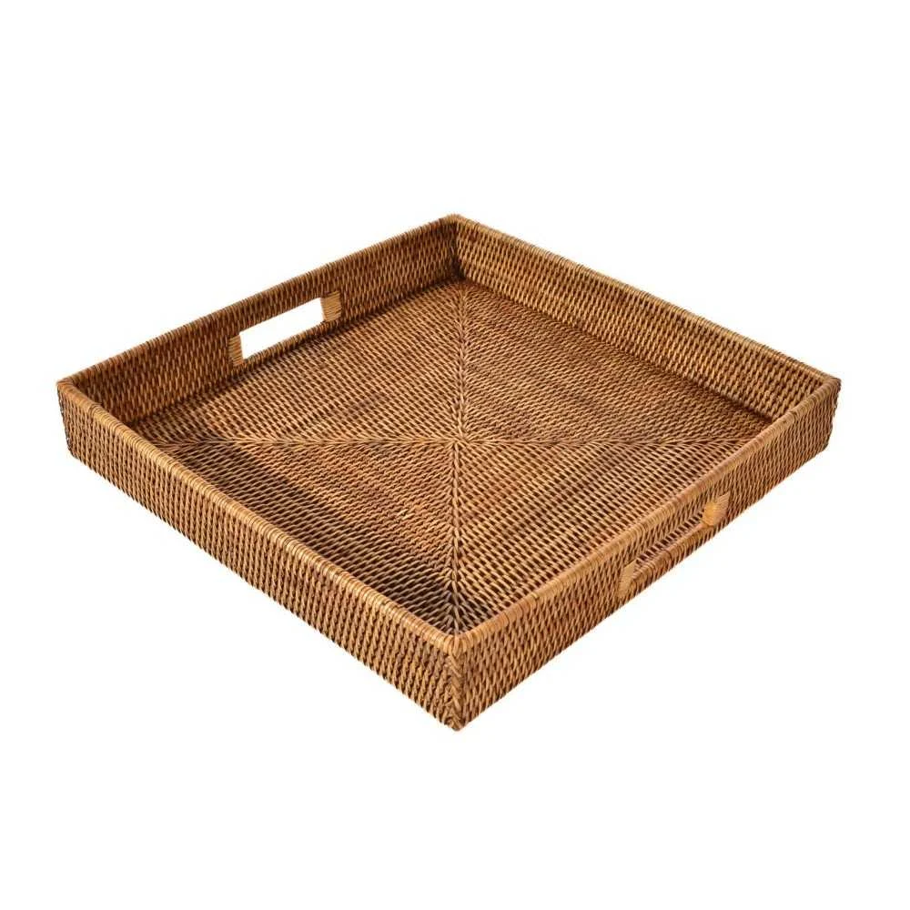 Vassoio rettangolare con manici in rattan 45x7 cm