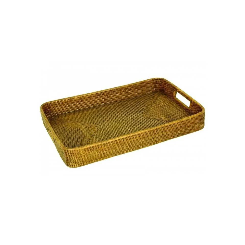 Vassoio Rettangolare in Rattan Scuro 45x30x6 cm