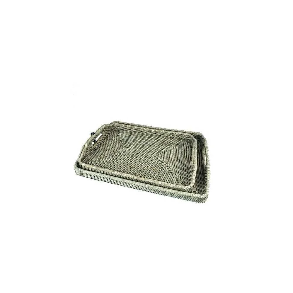 Vassoio Rettangolare Rattan Grigio 55x38x8 cm