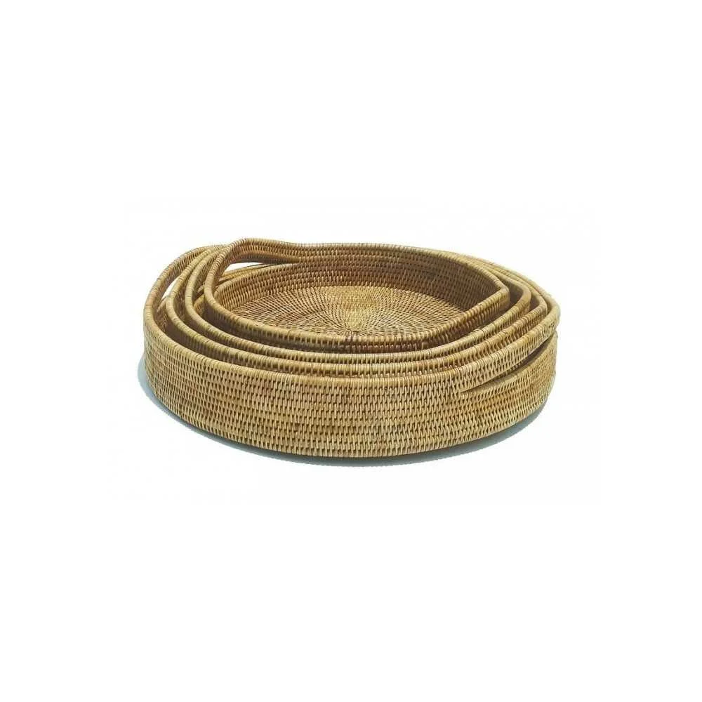Vassoio Rotondo con Manici Rattan Miele Chiaro Ø55x7 cm