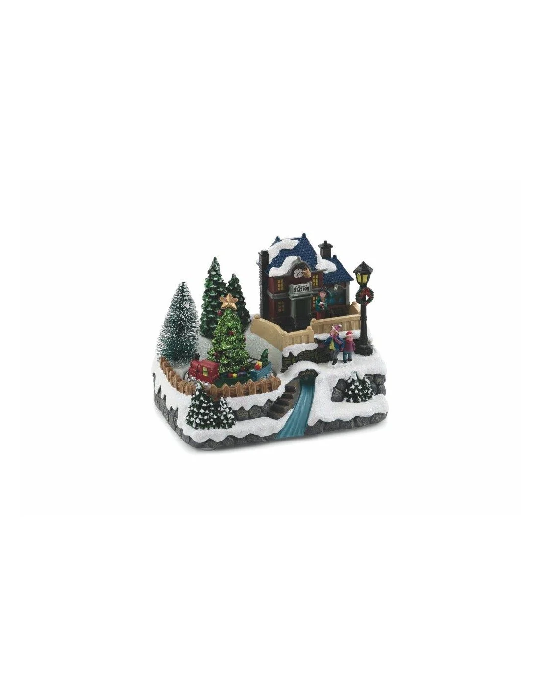 VILLAGGIO NATALIZIO CON MUSICA E LUCI ALBERO TRENINO 20X15CM