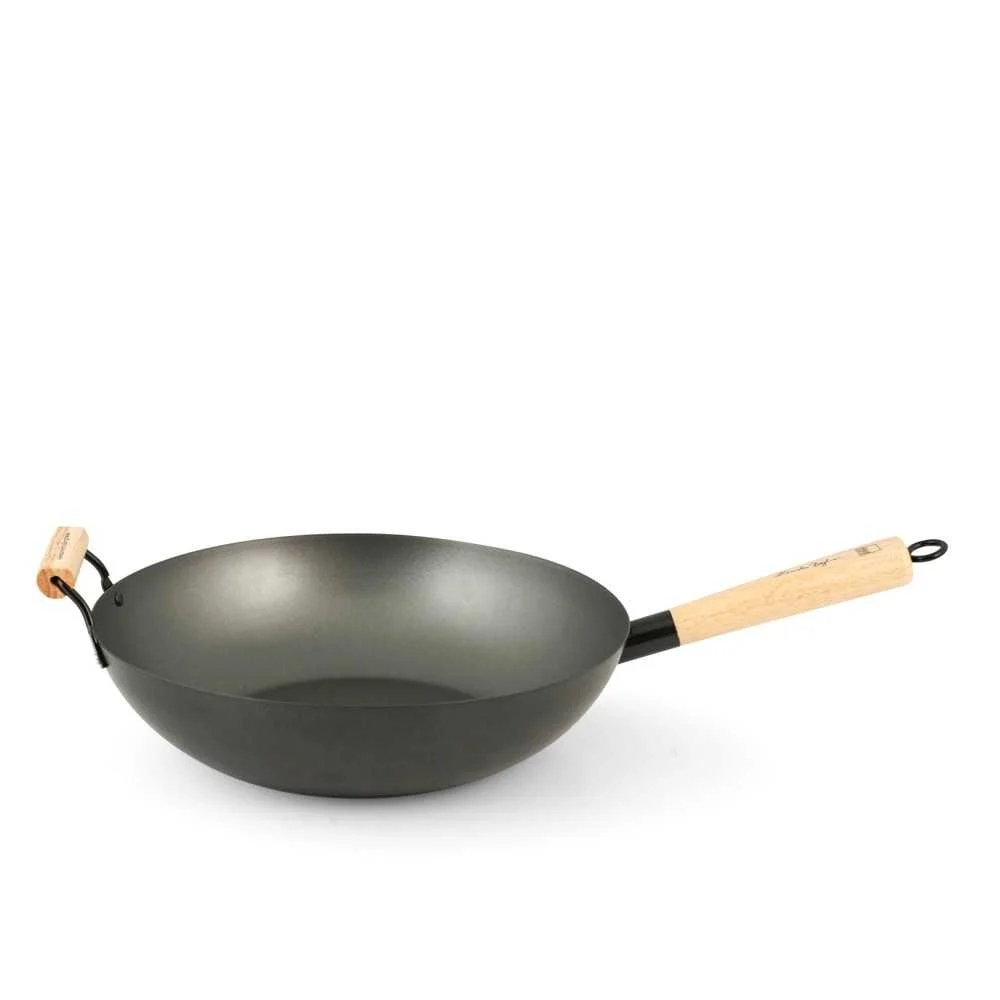 Wok Borghese Ø32 cm – Antiaderente con Manico in Legno