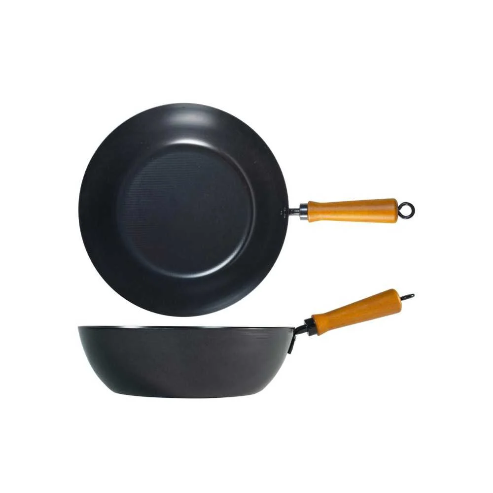 Wok Ø32 cm – Acciaio al Carbonio con Manico in Legno H&H Borghese